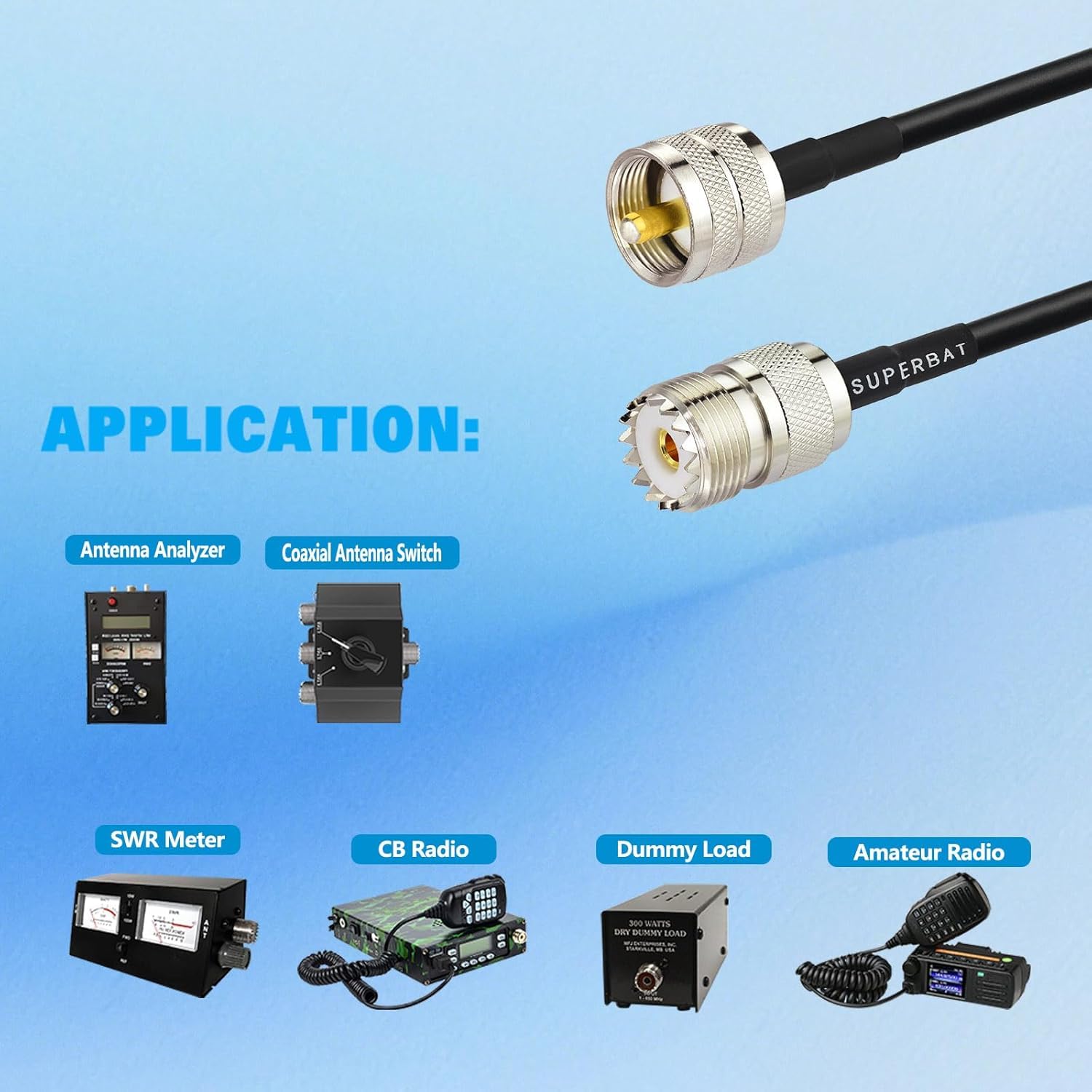 Superbat Câble coaxial CB PL-259 UHF 9,1 m, RG8x PL-259 UHF mâle vers femelle à faible perte d'antenne pour radio AMM, analyseur d'antenne, charge factice, compteur SWR