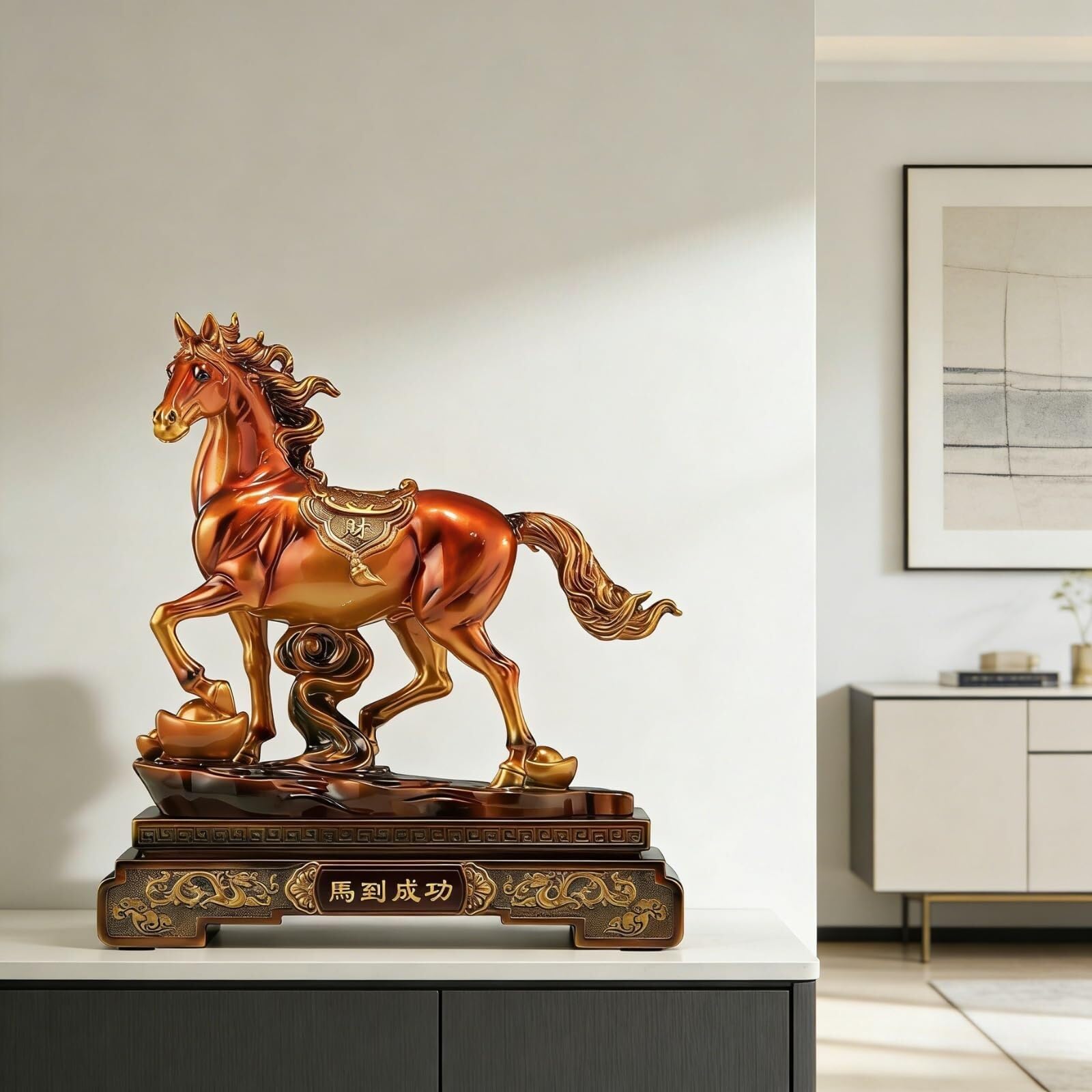 Statue de Cheval Feng Shui en Dorure Élégante, l'Art de la Richesse Traditionnelle