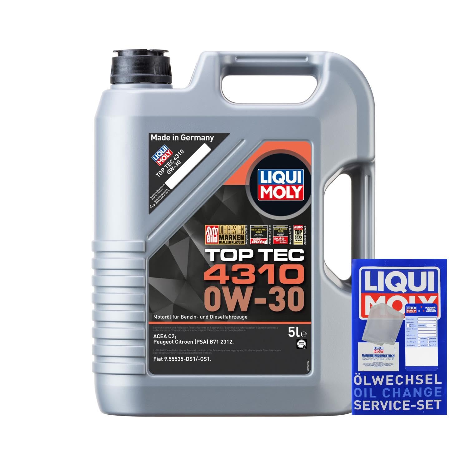Inspektionspaket enthält 6 Liter Motoröl Top Tec 4310 0W-30 Ölfilter Luftfilter Innenraumfilter kompatibel mit Ducato Kasten 250 290 140 MultiJet 2.3 D 160 120 Multijet 250 290 180 130