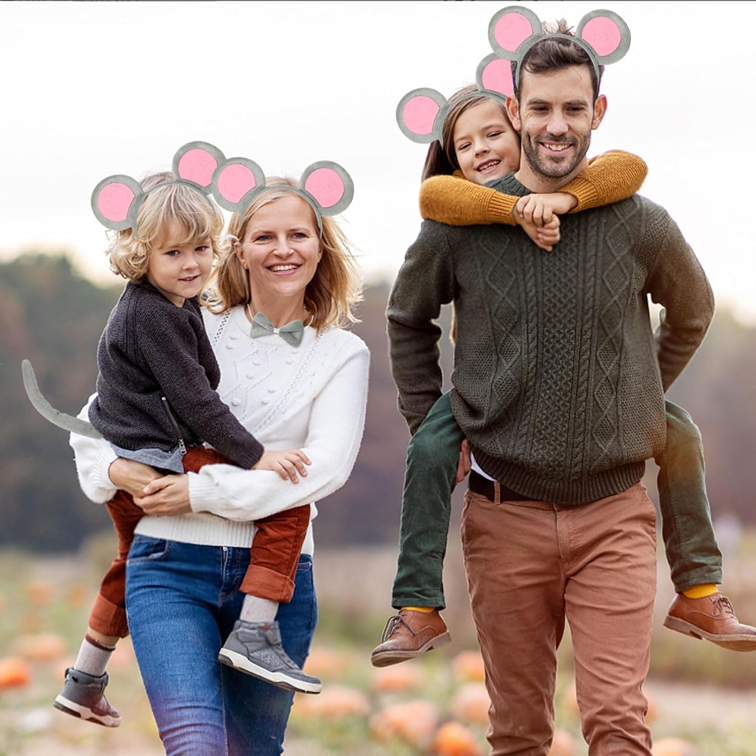 3 Pcs Mouse Ears Headband Costume Accessories Set,Grey Pink Rat Ears Headband/Bow Tie/Tail for Kids - Image 6