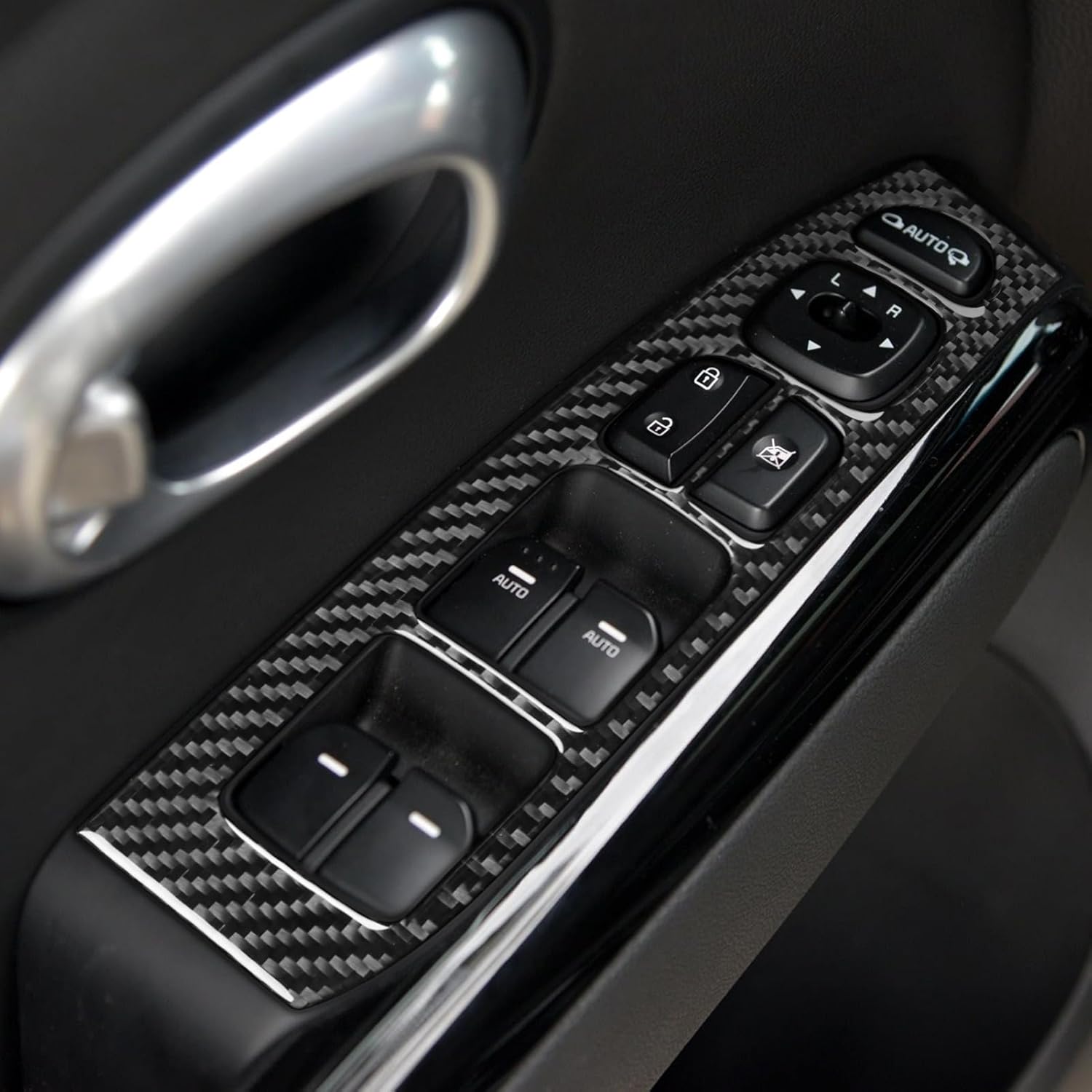 Premium Carbon Fiber Compatible with Kia Soul 2014-2019 2015 2016 2017 2018 Accessories Car Window Lift Switch Panel Kit Cover Interior Trim Sticker Decal Black 4PCS Type A