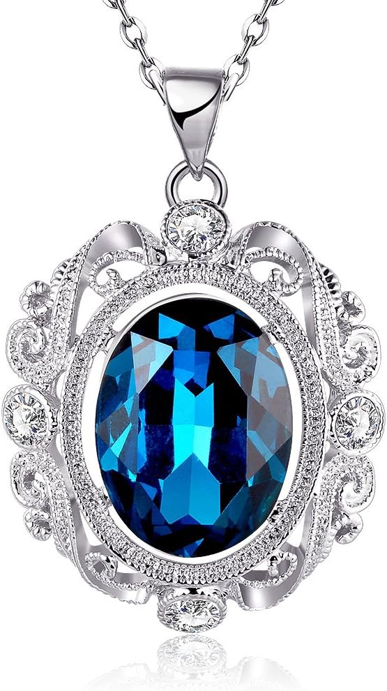 PMANY Dark Blue Sapphire Necklace Pendant Necklace Retro Gemstone CZ Jewelry