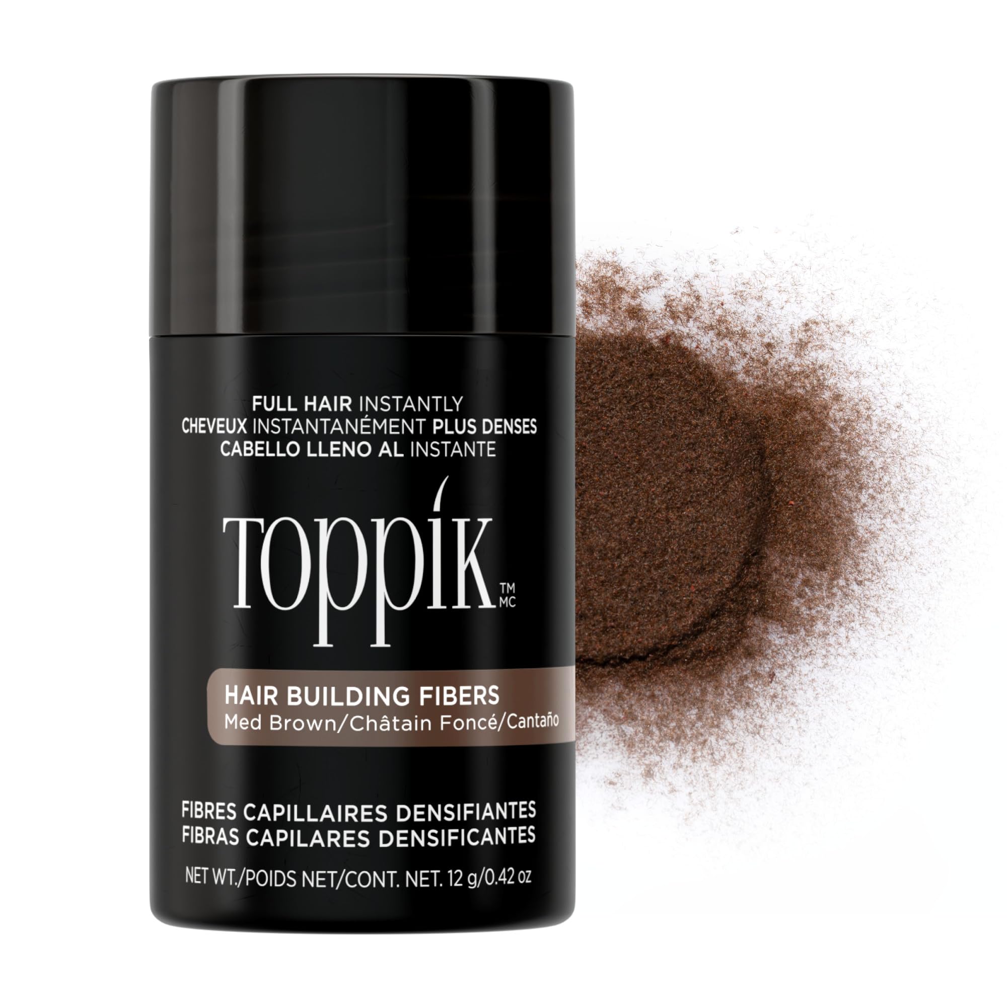 Toppik Haarfasern zur Haarverdichtung, Ansatzpuder und Streuhaar für Haarausfall und sofort volleres Haar, kaschiert lichte Stellen, natürlicher Look, einfach anzuwenden, Mittelbraun, 12g