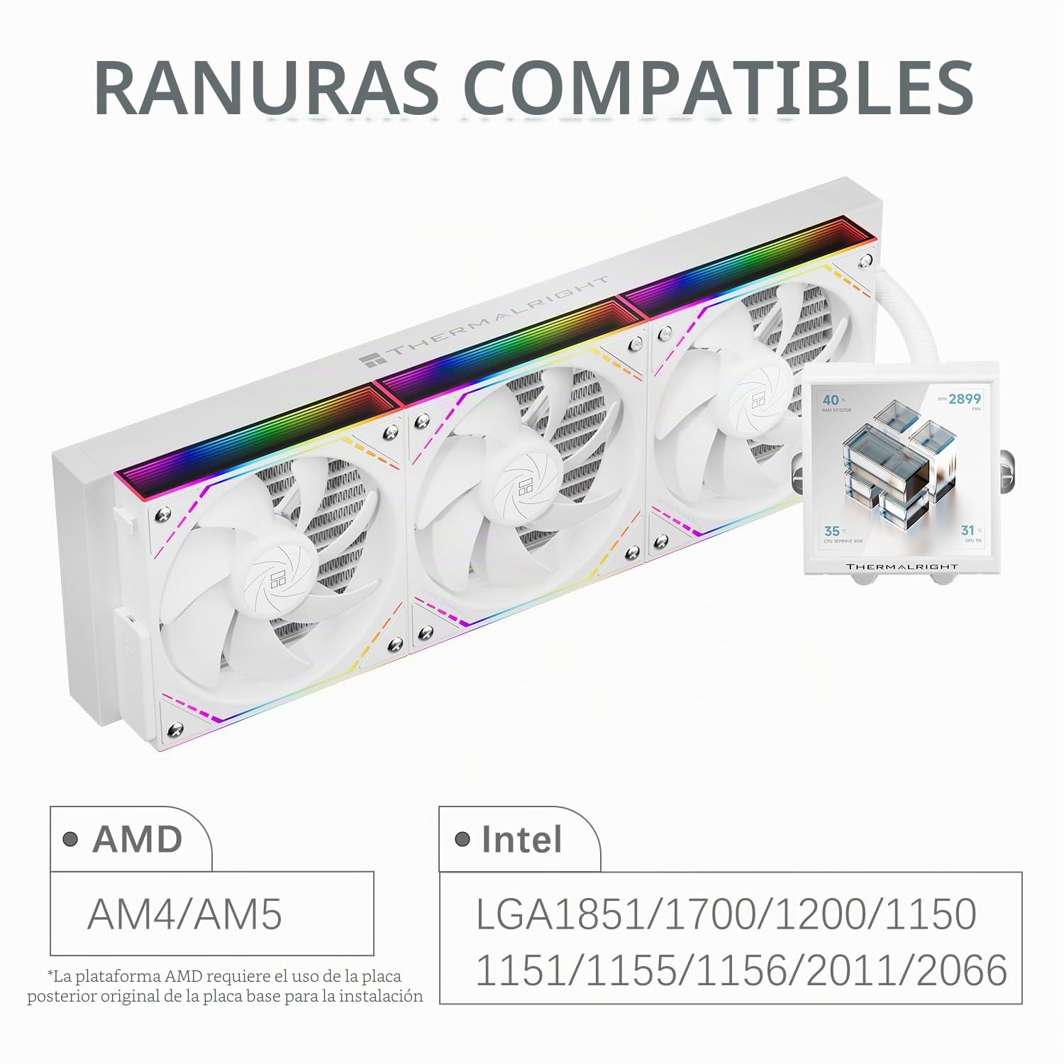 TR Thermalright Peerless Vision 360 ARGB Enfriador de procesador líquido blanco, pantalla LCD IPS de 3,95 pulgadas con resolución 480x480-Magnética, 360mm Aio, para AM4/AM5, LGA1851/1700/115x