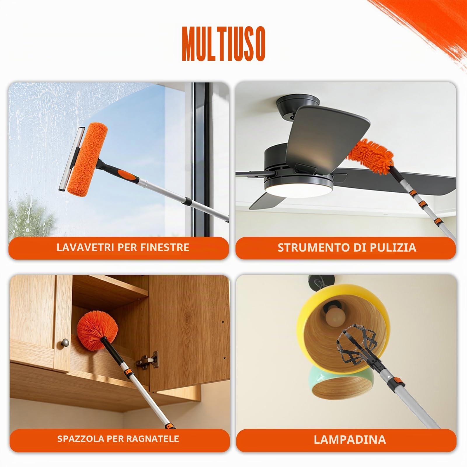 LAANPOLE Asta Telescopica, Asta di Estensione in Alluminio 6m, Rullo Verniciatura Multiuso per Pittura, Rimozione Polvere e Pulizia