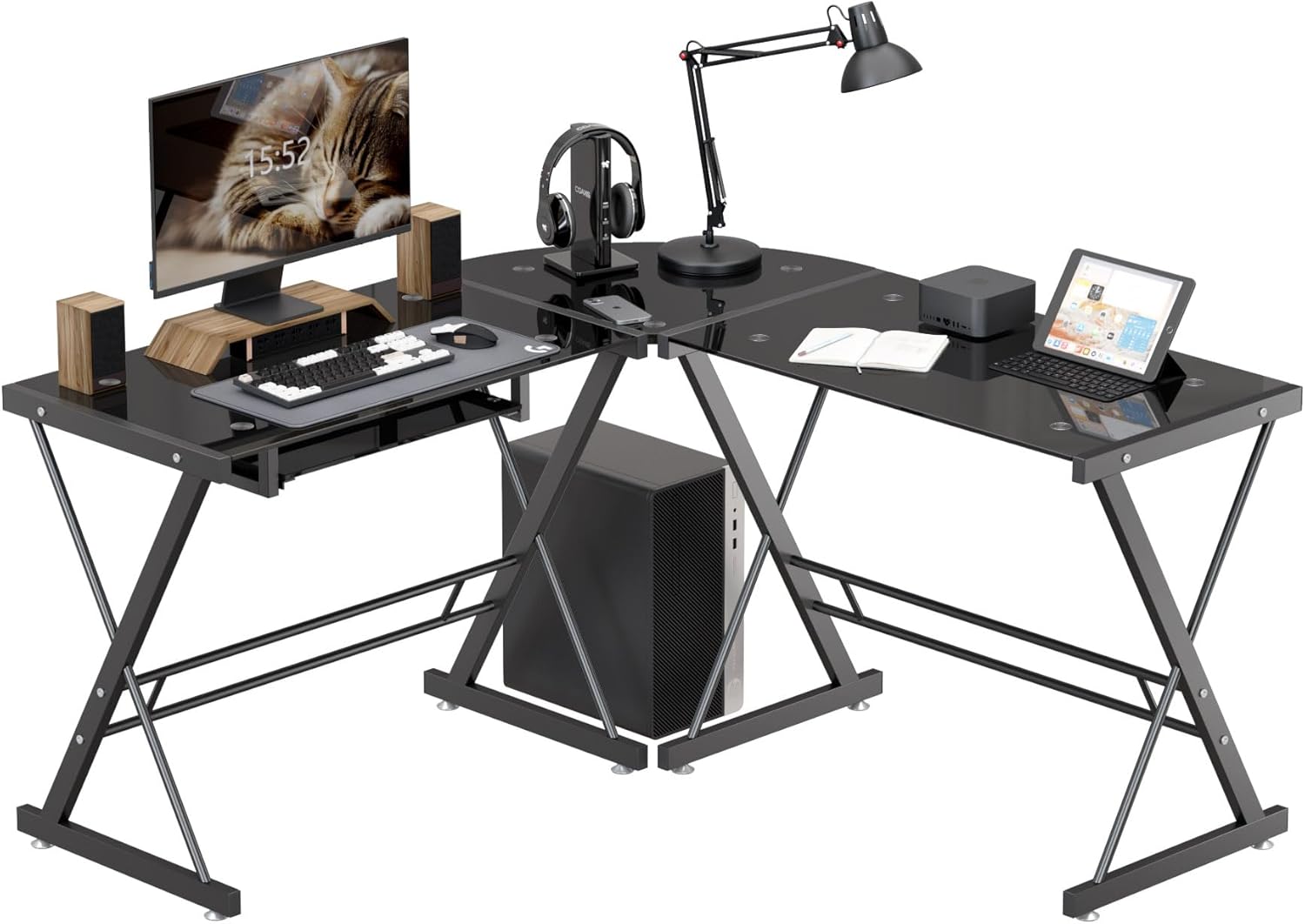 Wellynap L Shaped Glass Computer Desk,Corner L Desks