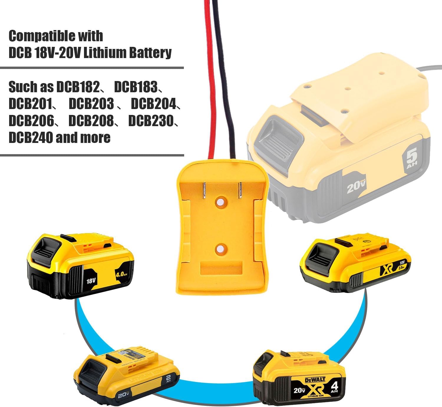 Jumper Adapter with Crocodile Clip Compatible with DEWALT 20V Batteries Portable Jump Starter for Car