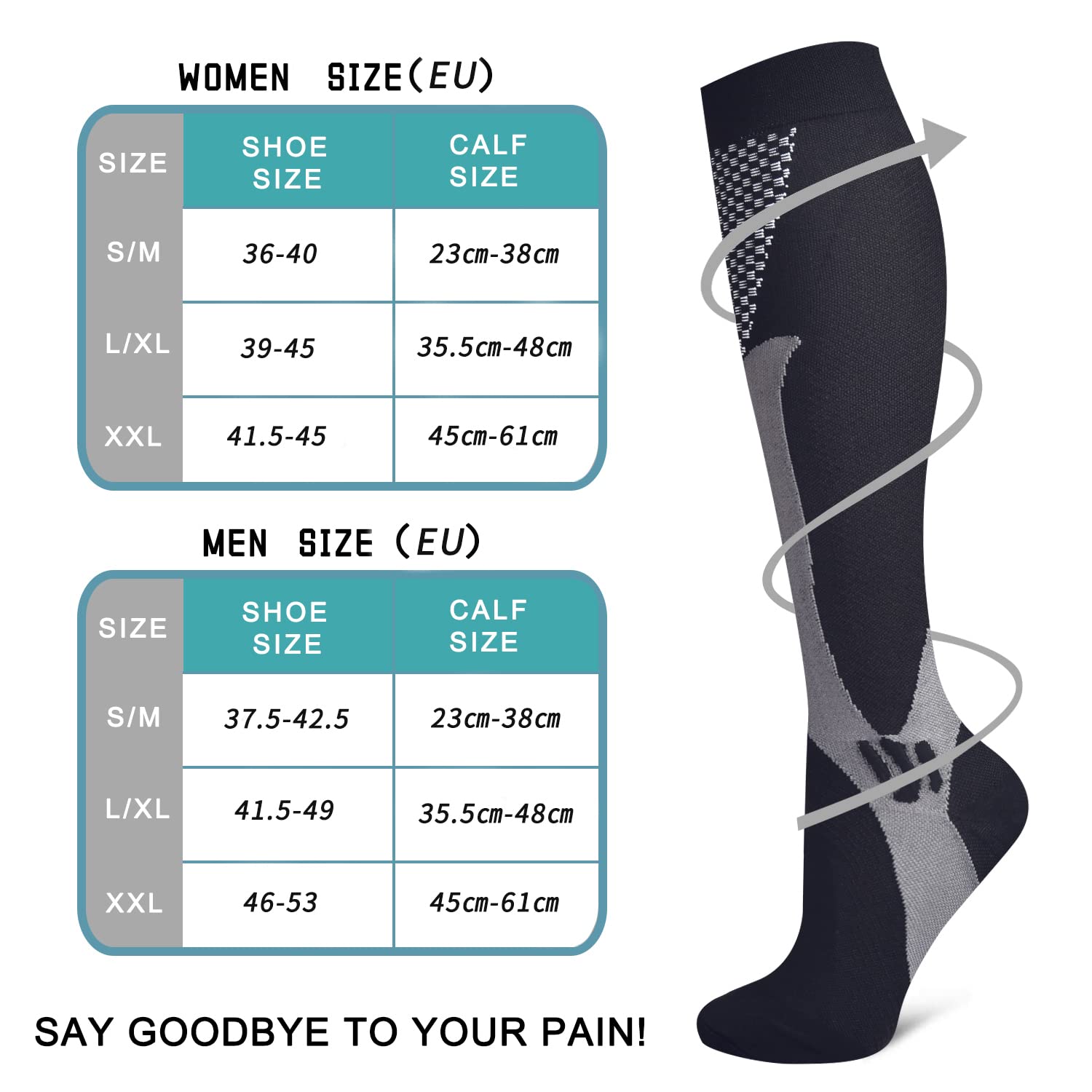 Lot de 3 paires de chaussettes de compression pour homme et femme - 15-25 mmHg - Chaussettes de compression - Chaussettes de compression - Chaussettes de compression - Chaussettes de