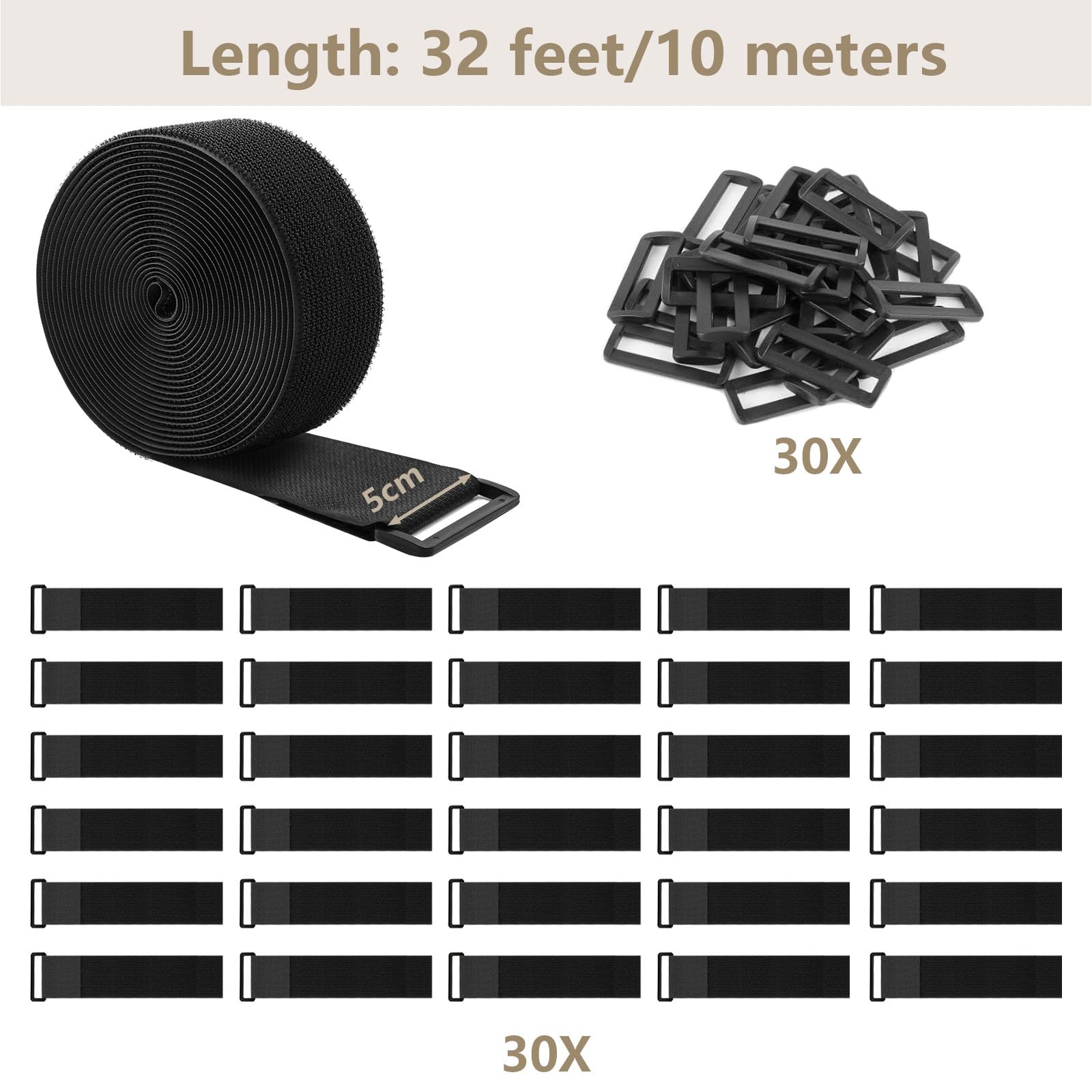 ZSURLUX 5cm x 10m Heavy Duty Cinch Straps with 30 Buckles, Cut-to-Length Hook and Loop Strips - Image 4