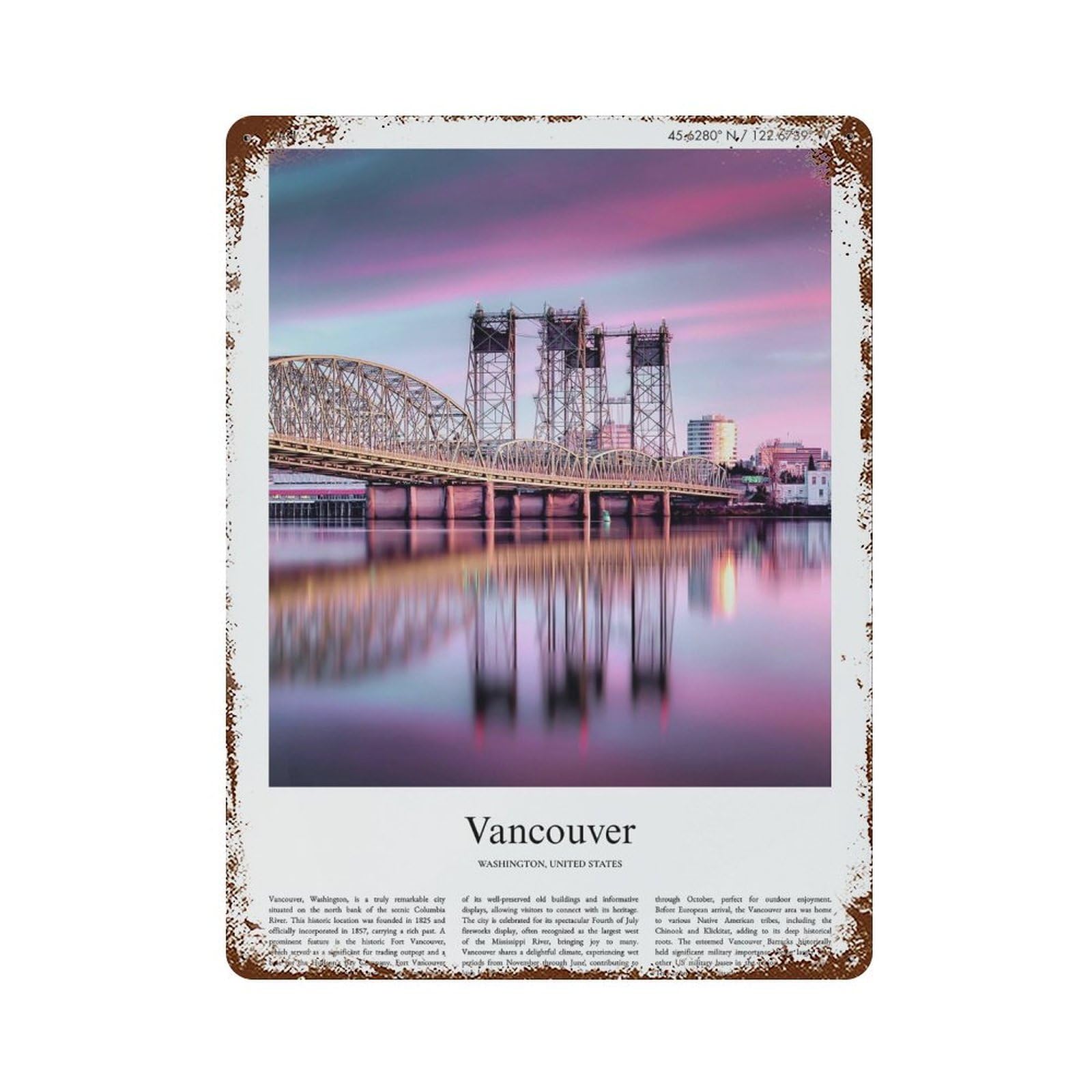 xiaoxiaoshen Vancouver Washington, United States, USA City Scenery Wall Decor Art Metal Tin Poster Modern Home Decor Art Home Bar Shop Decorations Vintage Sign 40x30cm