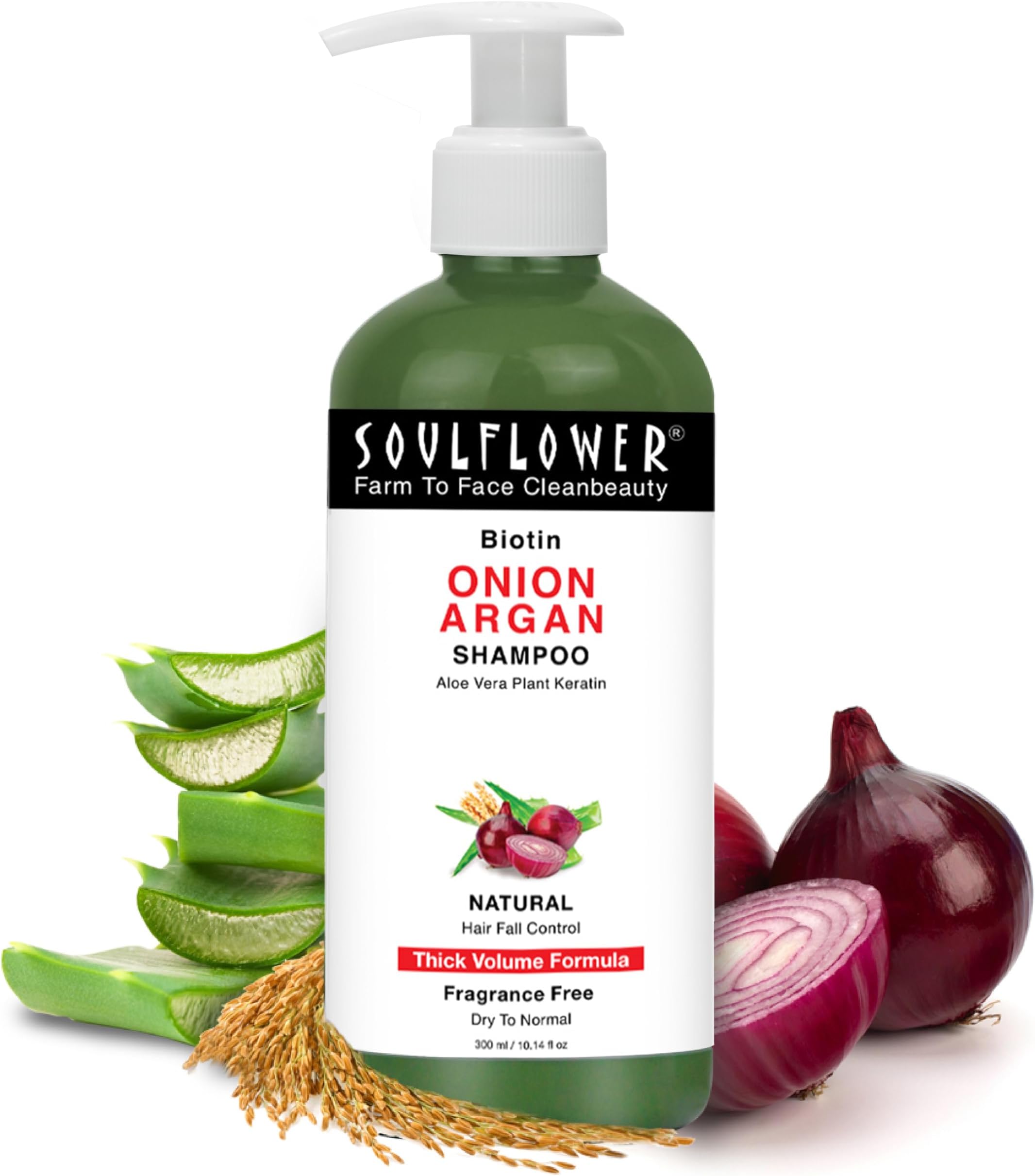 Soulflower Biotin Onion Sulphate Free Shampoo | For Hair Growth, Anti Hair Fall, Strong roots with Keratin, Argan Oil, Green Tea, Shikakai & Reetha for Men & Women for All Hair | 300ml (Pack of 1)