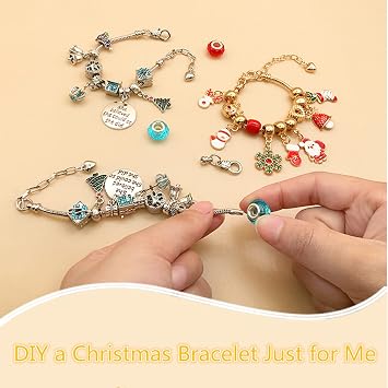 Christmas Advent Calendar Bracelets 2023 for Girls 24 Days Xmas Countdown Calendar DIY Jewelry Making Kit Gift 22 Charm Beads 2 Bracelets for Kids Teens Women (Red)