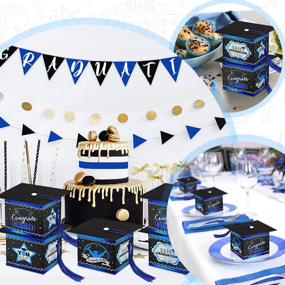 AerWo Graduation Party Favors, Black Congrats Grad Decorations, Grad Cap Decor Gift Box Cap Candy Box Graduate Gifts for College High School Graduation Party Decorations 2026 (30Pcs)
