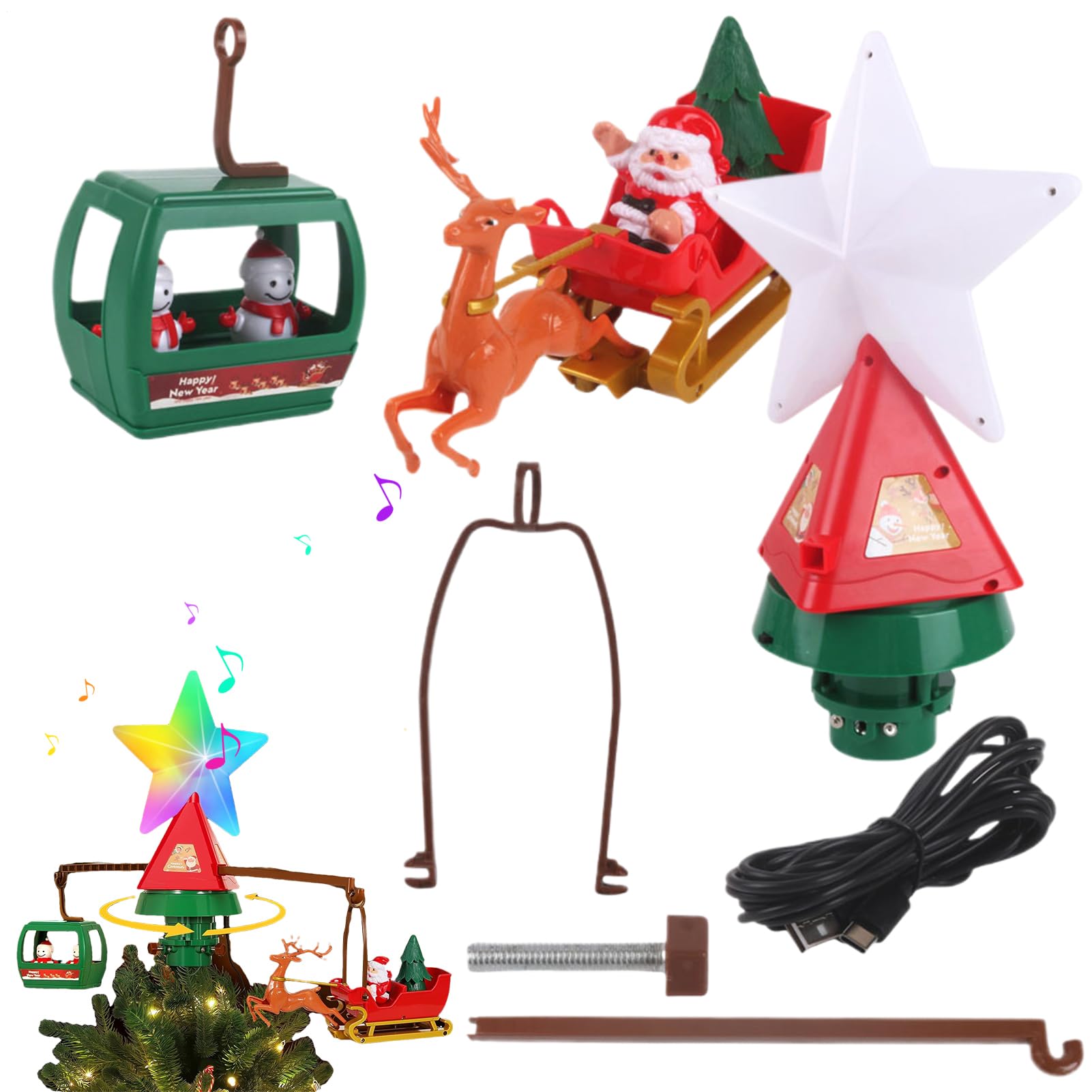 Décoration de Noël rotative avec musique et lumières pour salon