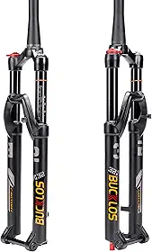 BUCKLOS Garfo MTB de 26/27,5/73.7 cm Viagem de 120 mm, Ajuste de rebote de mountain bike reto/cônico, eixo de 15 mm × 100 mm, amortecedores de ar de bloqueio manual