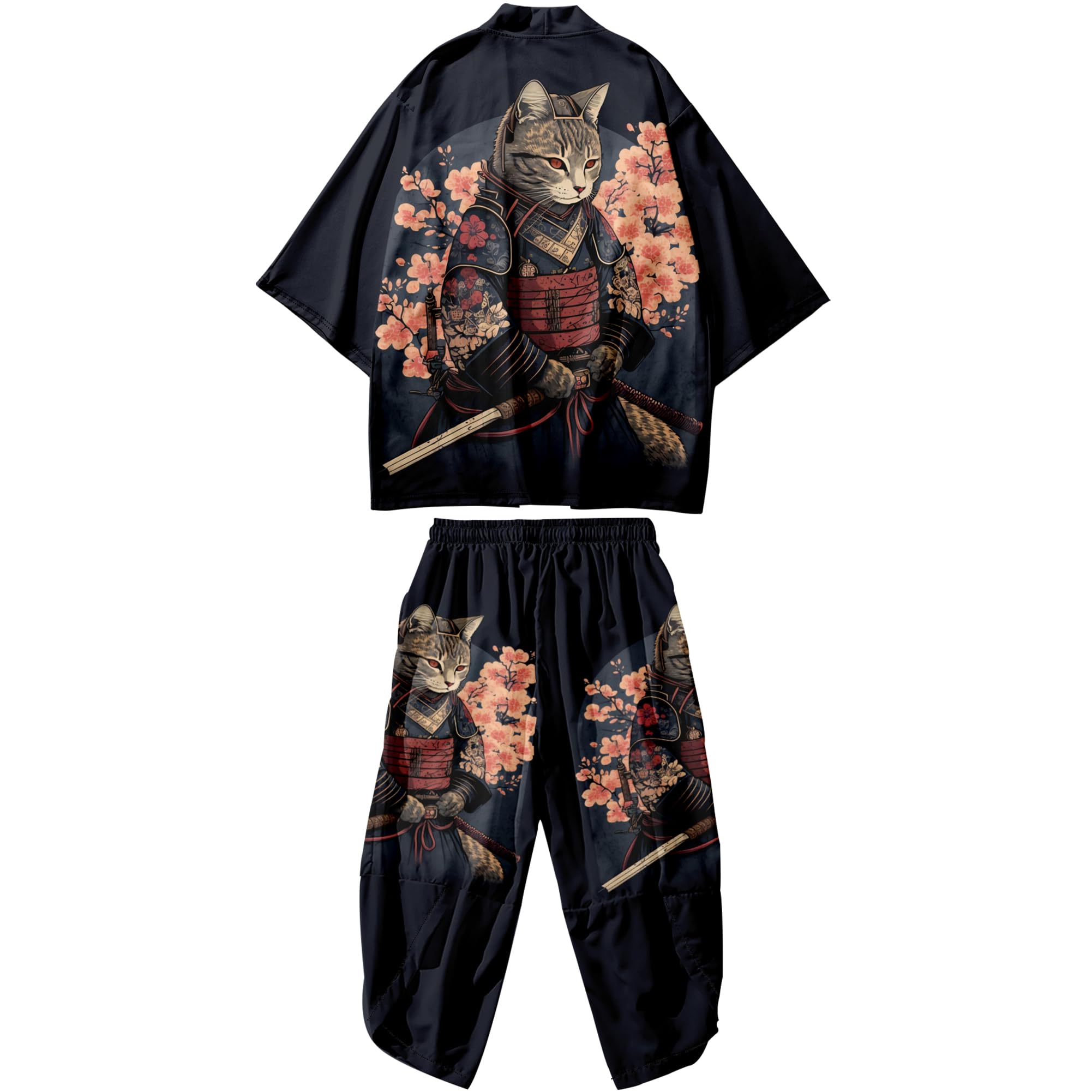 Mens Kimono Set Japanese Kimono Shirt &amp; Shorts 2 Piece Summer Beach Outfits