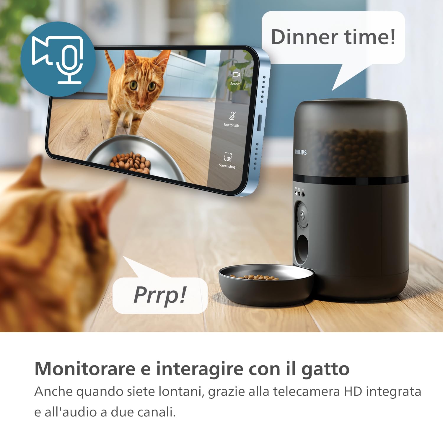 Philips Pet Series Distributore automatico di cibo con videocamera, Rilevazione del movimento, Pianificazione pasti, Avviso di rifornimento, Tecnologia anti-intasamento, Connessione App (PAW5320/02)