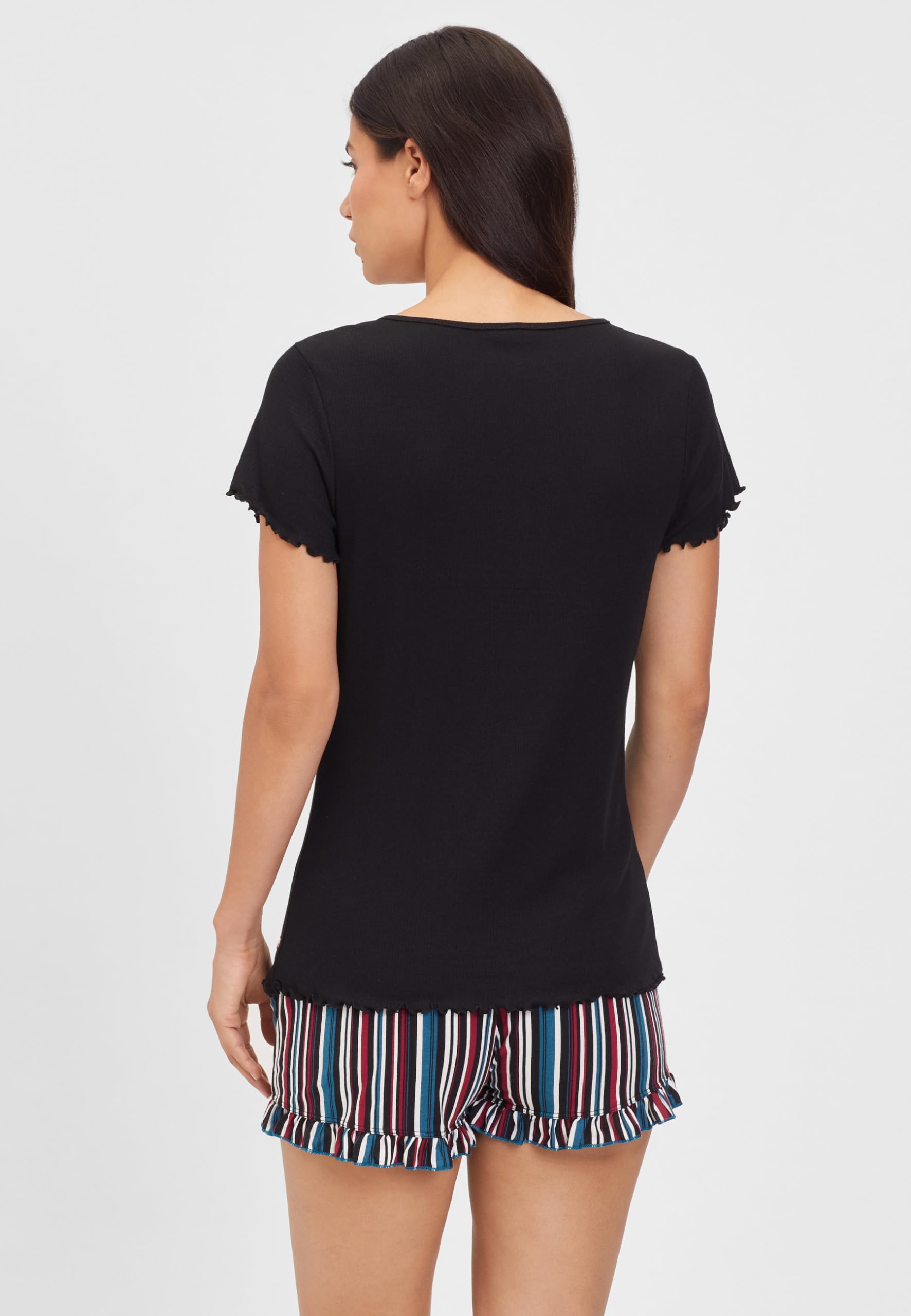 s.Oliver Damen Pyjamaoberteil kurzärmelig, gekräuselt, Cutout, Rippoptik