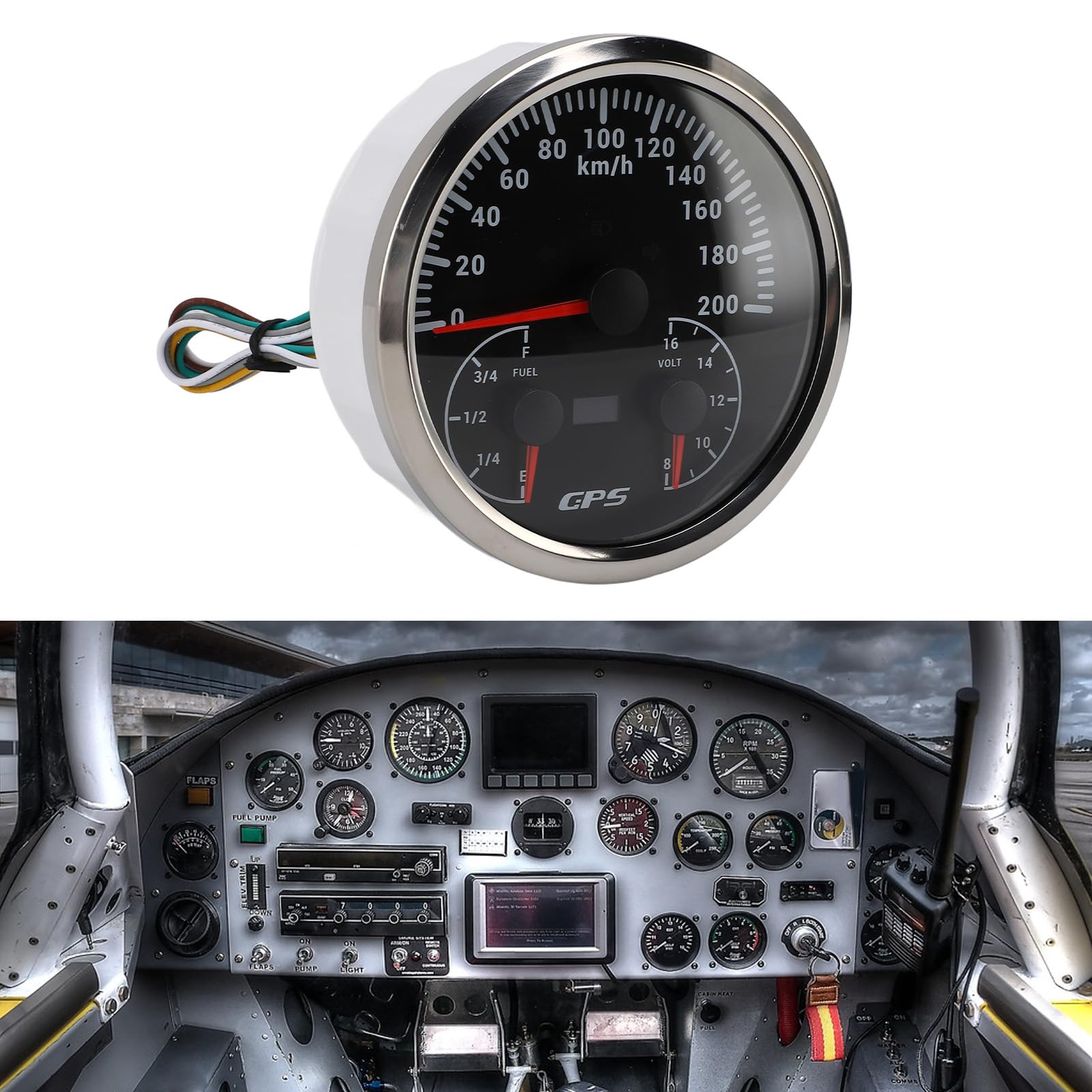 110 Mm GPS Prędkościomierz Obrotomierz, 200 Km/h (Black Dial Silver Bezel