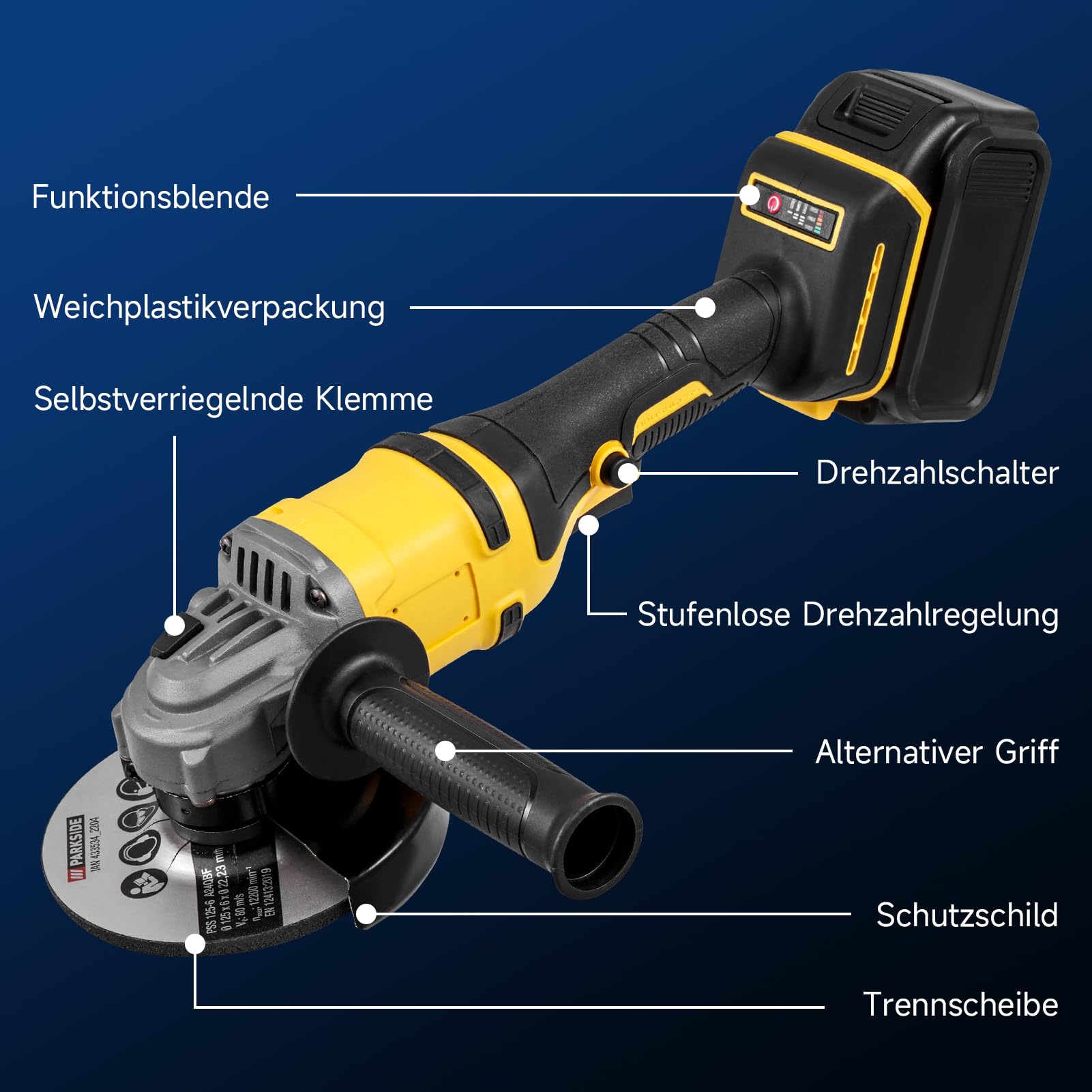 1500W Amoladora Angular, 21V Herramienta Eléctrica Inalámbrica, Radial Batería para Cortar Pulir y Amolar Mango Corto (con 1 x 5.0Ah Baterías)