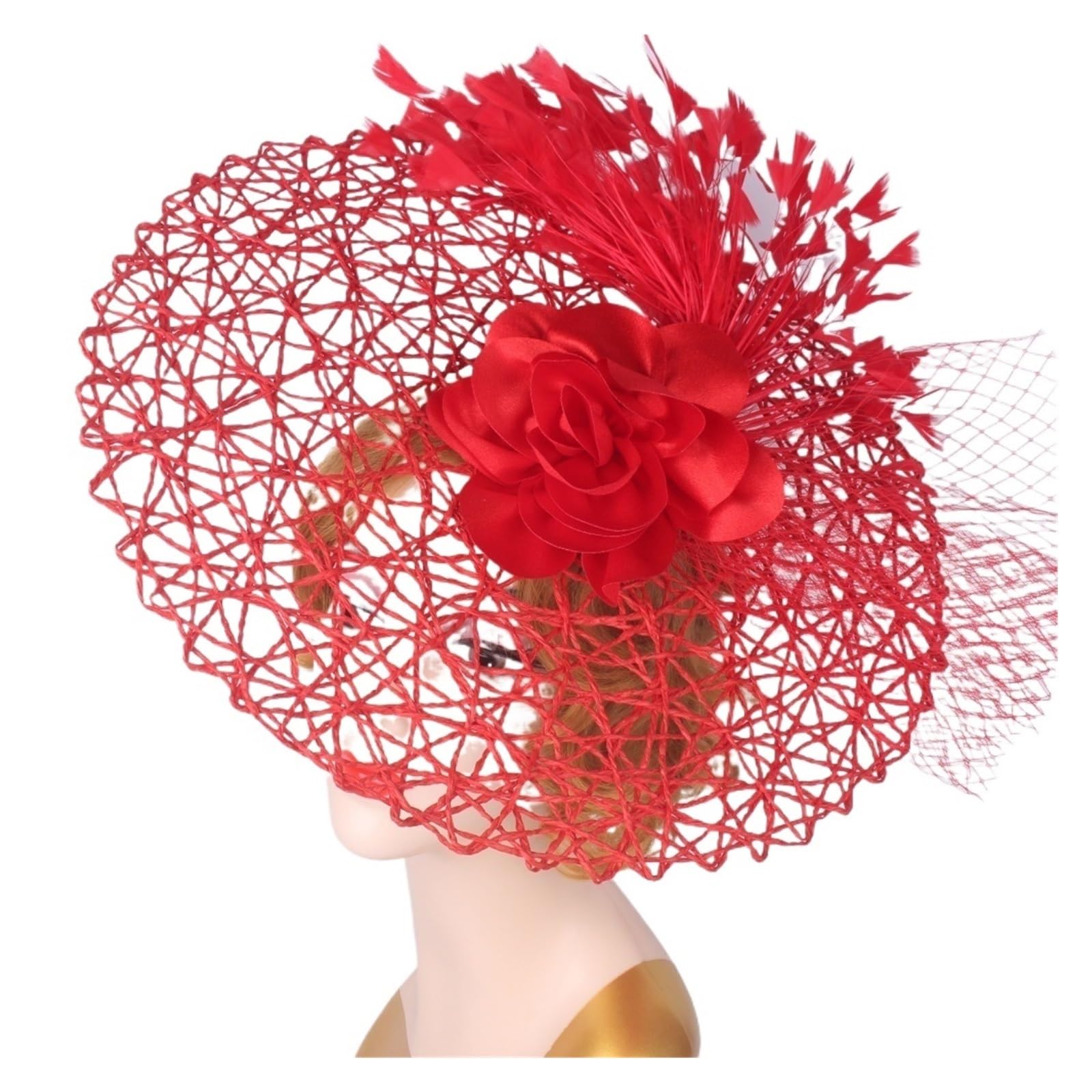 HEUchuan Fascinator Wedding Headpieces Women Flower Headwear for Hat Cocktail Fascinators Headband Bridal Pillbox Cap(Red)