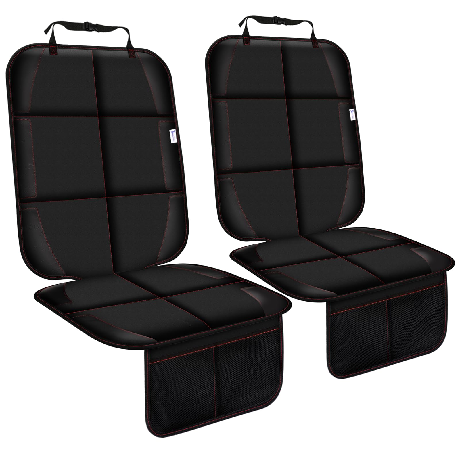 Gowhalle Car Seat Protector, Non-Slip Rubber Padded Backing Seat Protector for Child Seats, Waterproof Thickest Padding Car Seat Cover - No Imprint (2pcs-Black with Red Stitching)
