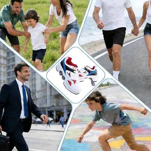 Miniatura 5 de Tenis unisex 2 en 1 para patinaje con ruedas retráctiles de doble fila de 4 ruedas para niños, adultos, hombres y mujeres, para interiores y