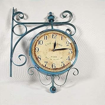 Wall Clock,Outdoor Double Sided Clock Waterproof Garden Double Sided Wall Clocks for Patio, Garage, Outdoor Area Antique Look Train Station Clock Two Sided Baifantastic