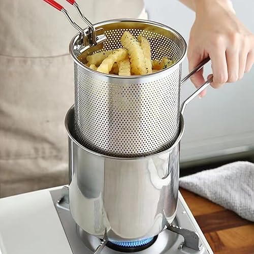 Miniatura 5 de gernie Olla para freidora, sartén de acero inoxidable 304 con cesta coladora y asa, olla de tempura japonesa, freidora de pescado para cocina, papas