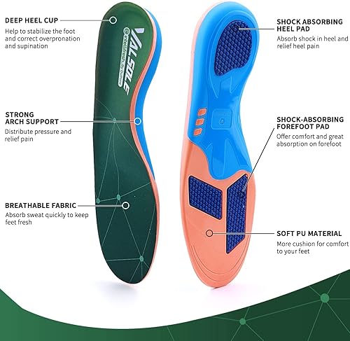 Miniatura 7 de VALSOLE Plantillas ortopédicas para zapatos para fascitis plantar, plantillas atléticas para correr para mujeres y hombres, plantillas de gel