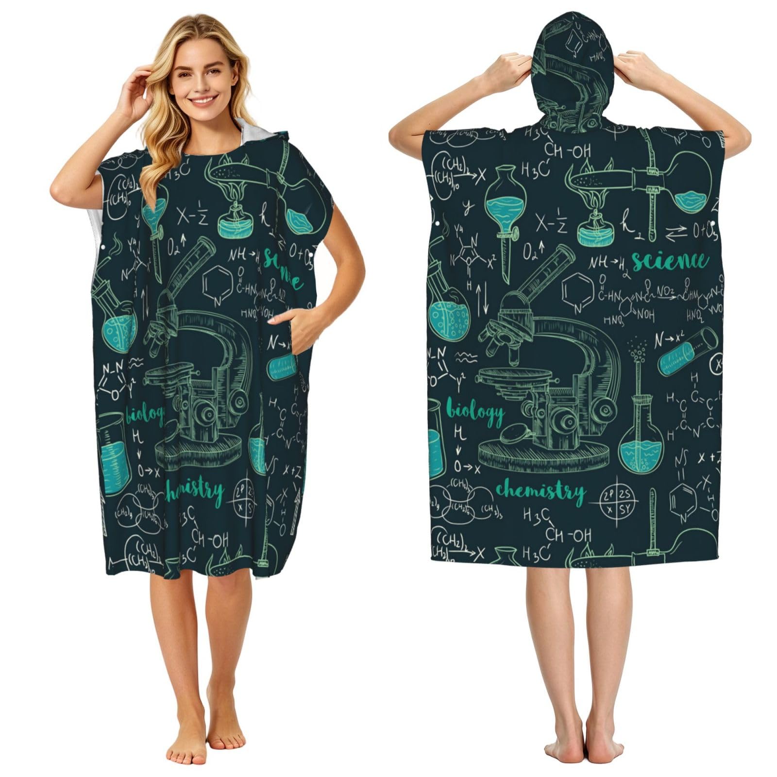 Poadnly Interesting Chemical Science, Adult Hooded Beach Towel 90 x 110 cm,Changing Bath Robe, Surf Poncho Towel For Women Men