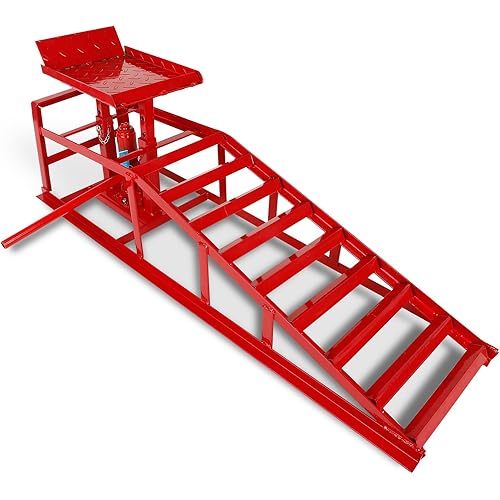5T Hydraulic Car Ramps Portable Heavy Duty Lift Ramp for Auto Garage Repair Supports Vehicles up to 10000lbs - Red