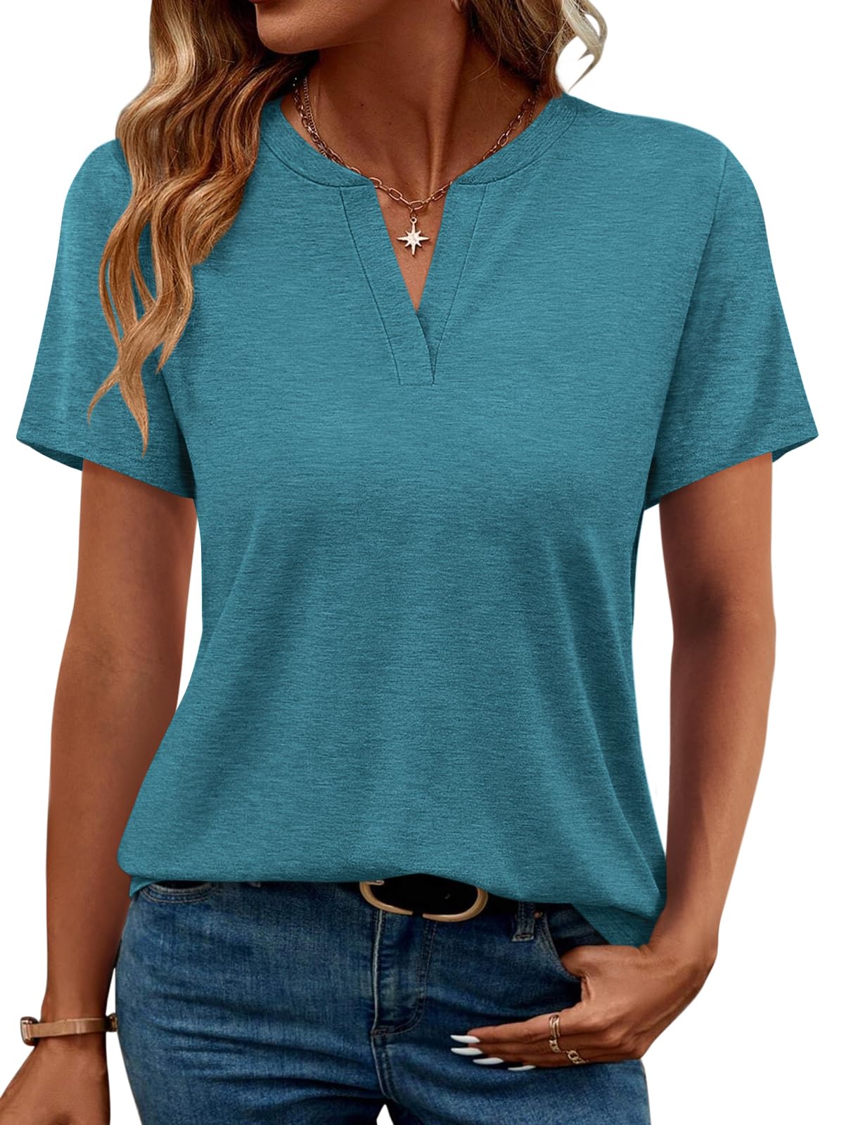 TICTICMIMI Women's V Neck Short Sleeve Tops Summer T Shirts Loose Fit Dressy Tees