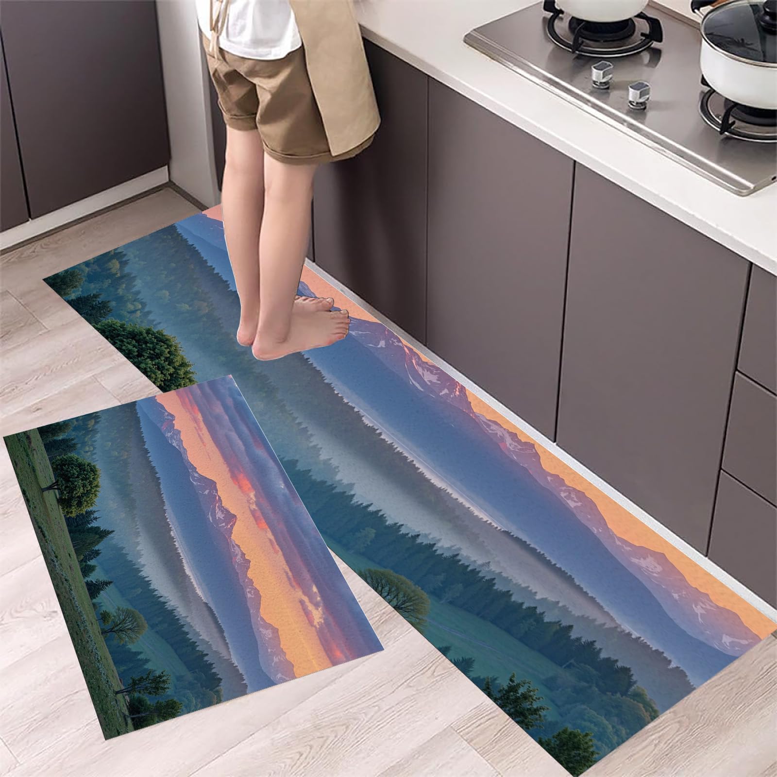 Tapis de cuisine anti-fatigue absorbant et lavable lot de 2 bleu