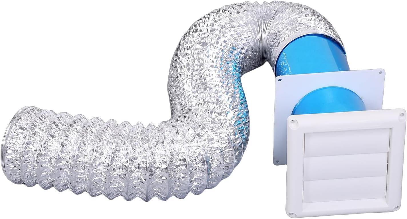 WALFRONT 4 Inch Dryer Vent Kit, 8 Feet Flexible Aluminum Foil Duct Hose with 6x6 Inch Louver Vent Cover and 2 Stainless Steel Clamps, for Dryer Bathroom Kitchen Exhaust Fans