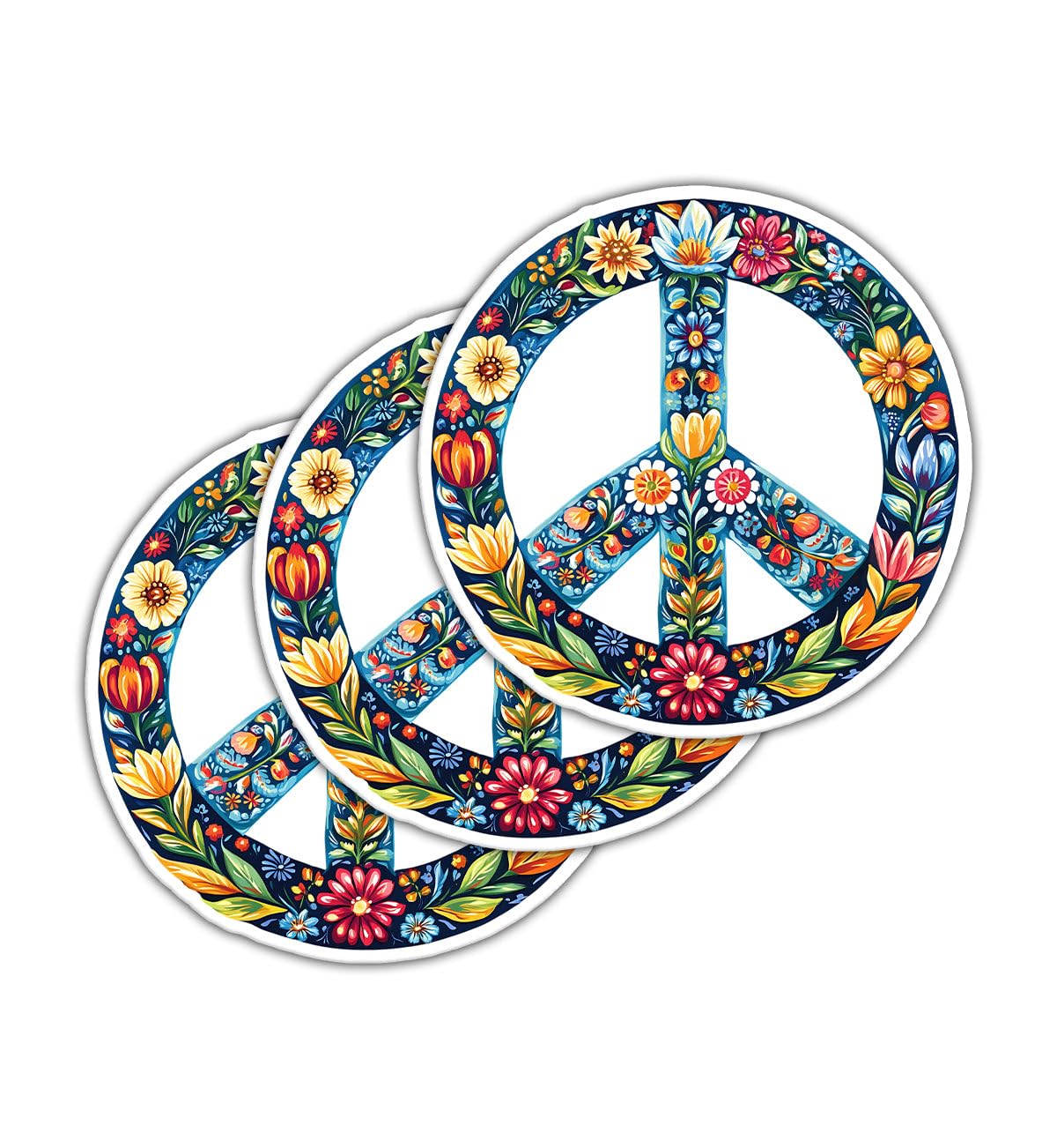 Photo 1 of (3 Pcs) Peace Symbol Floral Sticker - Cute Boho Hippie Sign Flowers Decal - Bohemian Vibes - Retro Flower - Nature Peace Symbol - Decal 3 Inch for Laptop Water Bottles