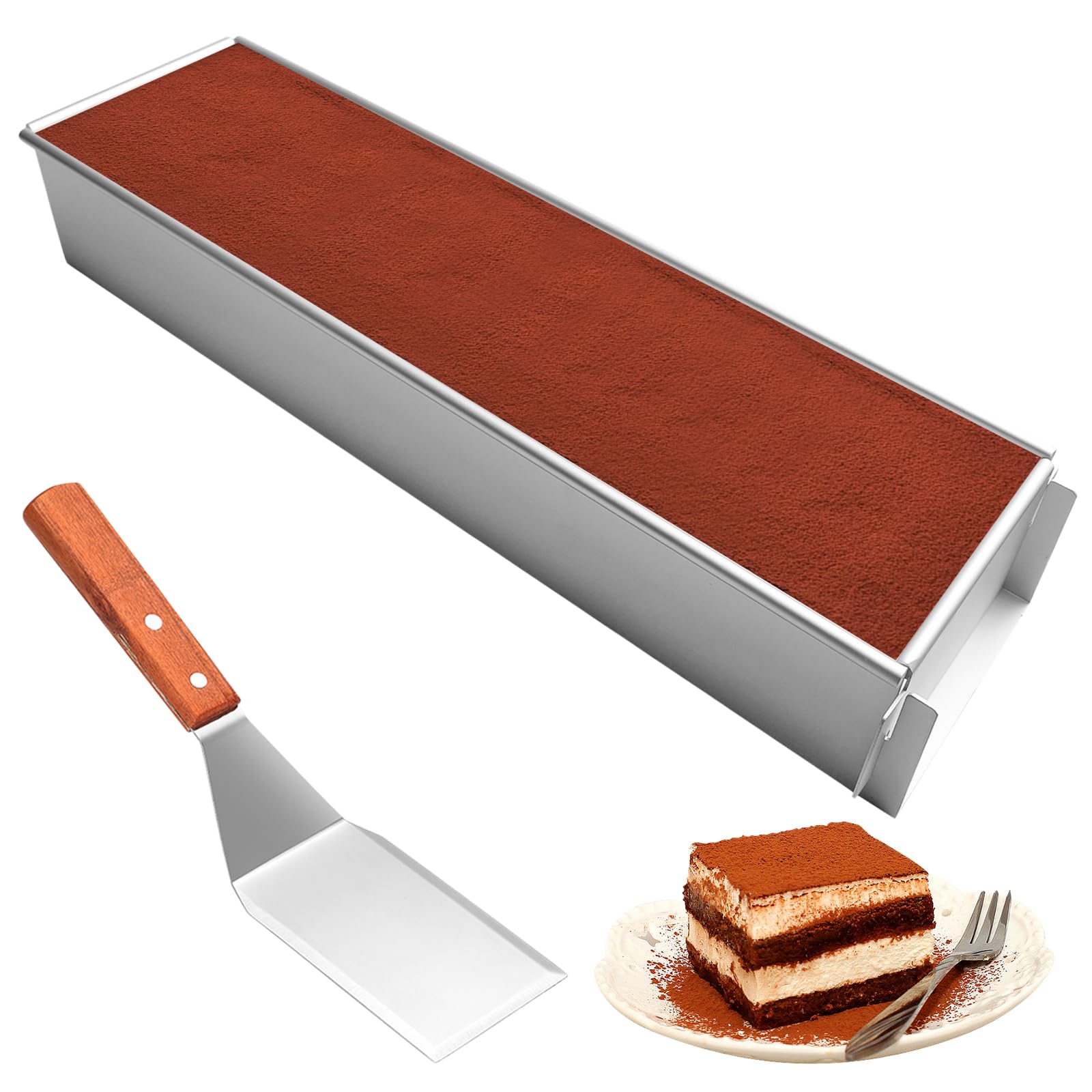 Backform Rechteckig Verstellbar, Edelstahl Tiramisu Form Käsekuchenform mit Acryldeckel Pfannenwender, BPA frei, Wiederverwendbare Backformen für Kuchen Brownies, Lasagne, Kuchen, Käsekuchen(40cm)