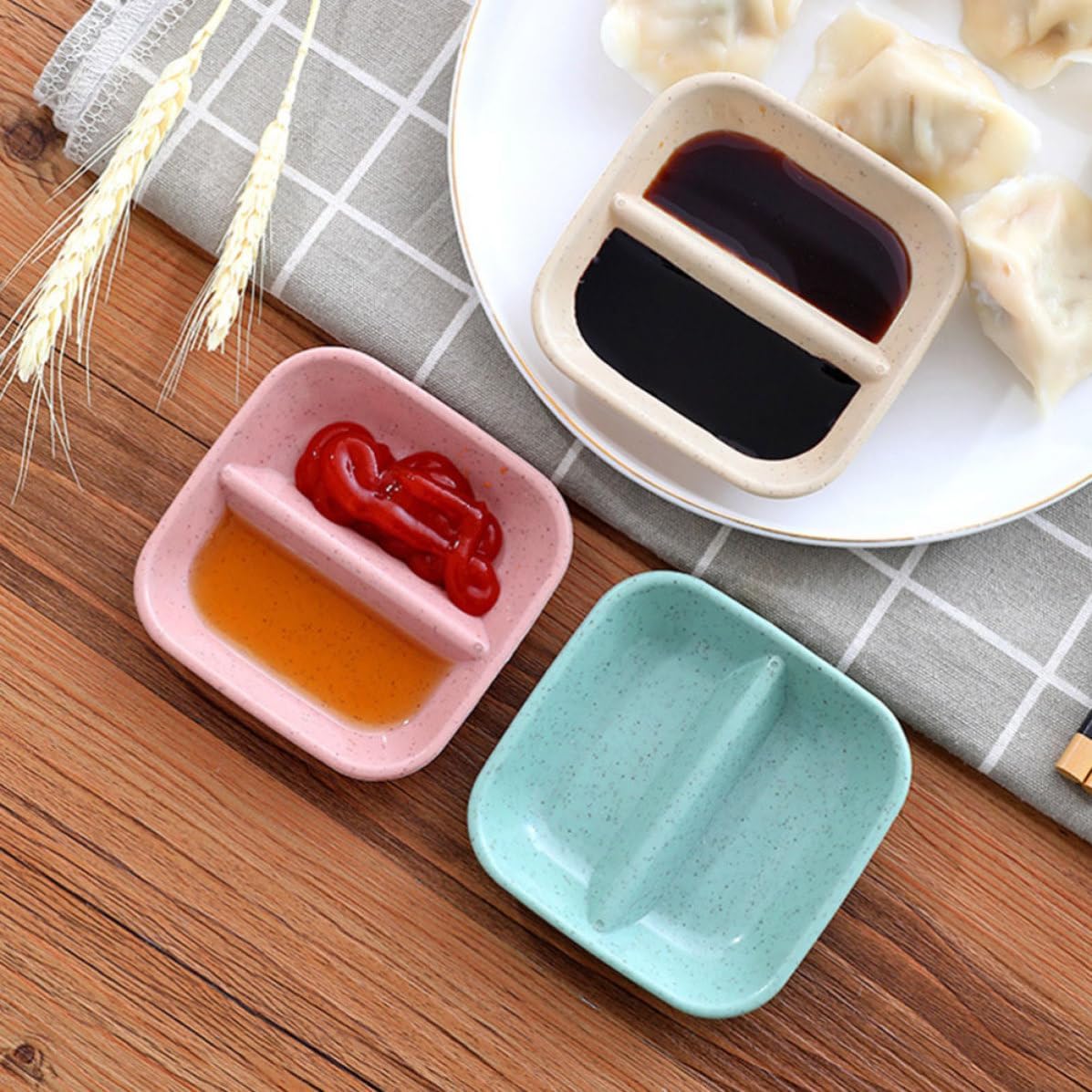 STOBAZA Wheat Straw Two Compartment 20 Pcs Seasoning Plate for Side Dishes