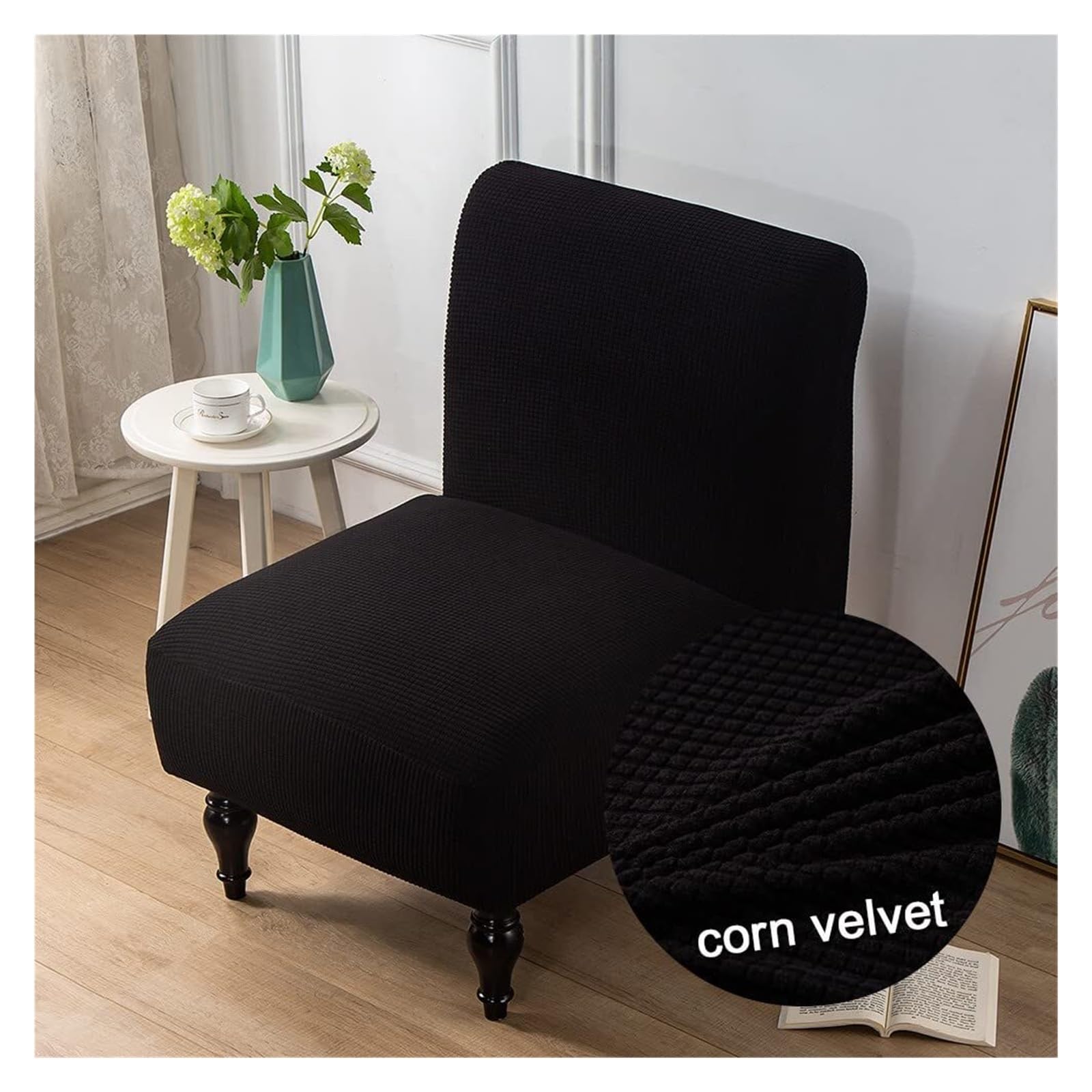 WJHDWYD Stretch Armless Chair Covers, 1 Seater Jacquard Armless Accent Armchair Cover Elastic Furniture Protector Removable Washable for Living Room Bedroom Hotel(Le Noir)