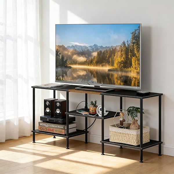 OYEAL Bedroom TV Stand with Storage Cabinet up to 50 inch TV, Small TV Console Table with Power Outlets 45 inch Media En