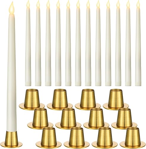 Miniatura 1 de Tanlade Juego de 12 velas de Navidad para ventana, luces LED a batería con soportes de metal, velas eléctricas, decoración de ventana de iglesia