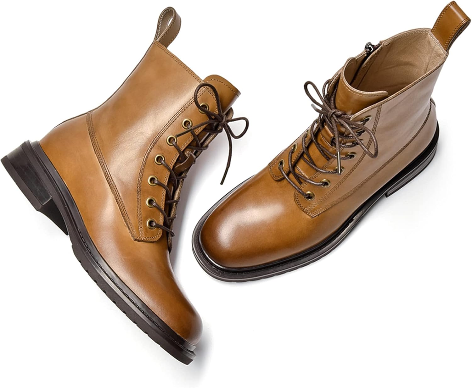 Damen Combat Boots Schnürstiefel seitlicher Reißverschluss halbhohe Booties runde Spitze  - Bild 16 von 22