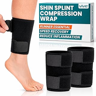 Vive Shin Splint Compression Wrap (Pair) - Adjustable Brace for Pain Relief, Support and Recovery - Lower Calf Compression Sleeve - for Medial Tibial Stress Syndrome and Anterior Shin Splints (Black)