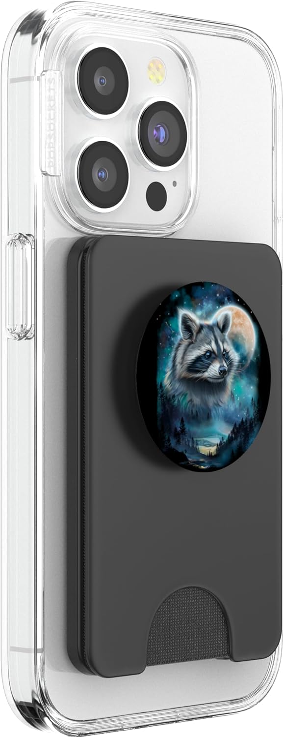 Mystical Raccoon Under Moonlit Forest Sky PopSockets PopWallet for MagSafe