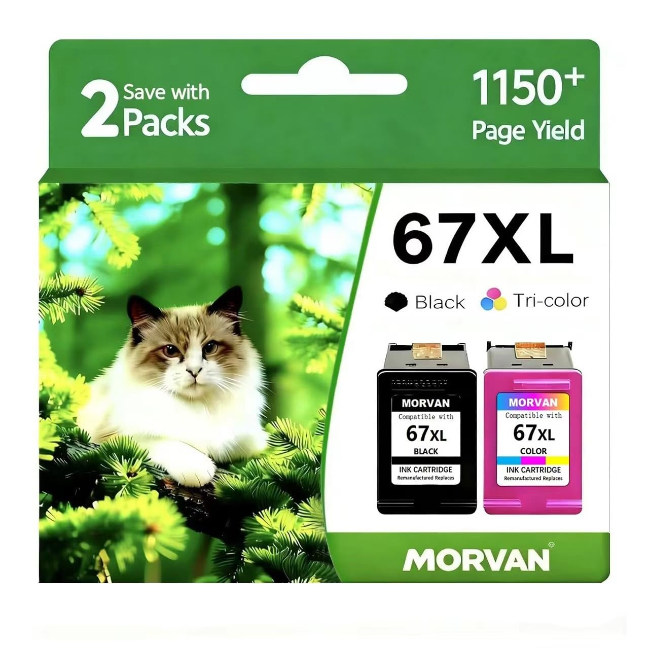 Photo 1 of MORVAN Remanufactured 67XL Ink Cartridge Replacement for HP 67XL Black & Color 2-Pack,High Yield,Compatible with DeskJet 2755e 2700 2752 2855e 2800 2742e 4155e 4255e 4100 Envy 6055 6055e 6455e Printer