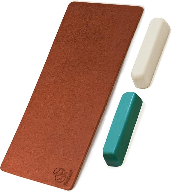 BeaverCraft Stropping Set Leather Stropping Kit - Leather Strop with Green and White Polishing Compounds - Stropping Leather Buffing Compound(Set #2)