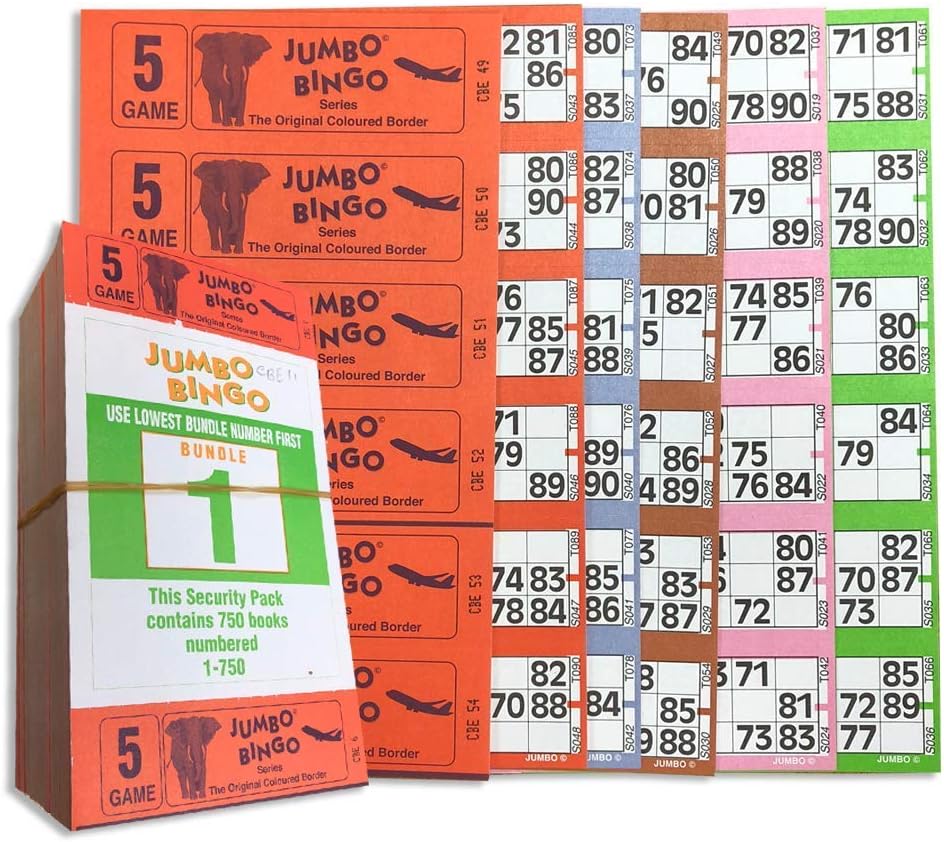 750 Books 5 Page Game Strips of 6 TV Ticket Sheet Big Bold Numbers