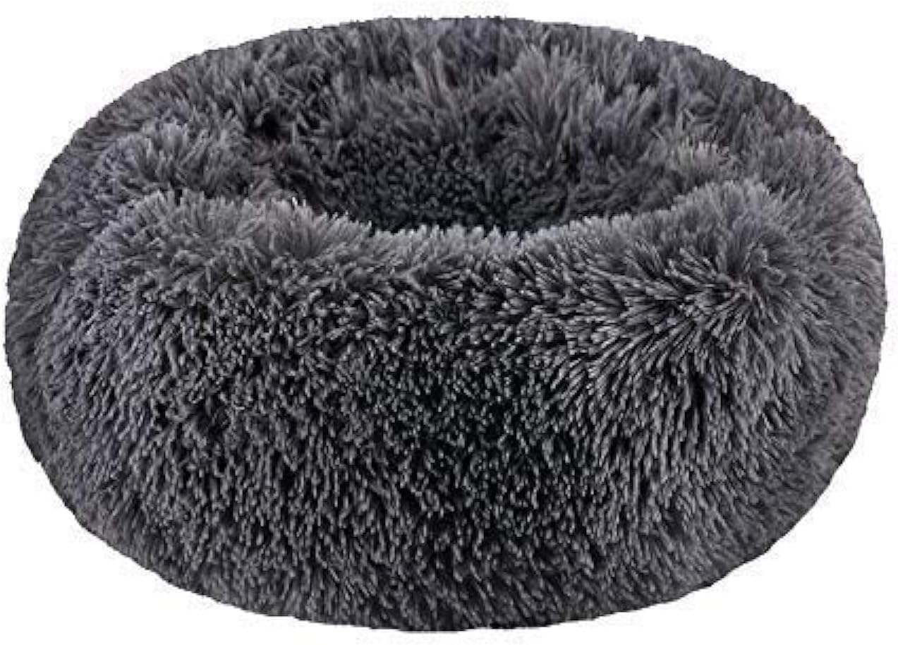 Modern Soft Plush Round Pet Bed for Cats or Small Dogs, Mini Medium Sized Dog Cat Bed Self Warming Autumn Winter Indoor Snooze Sleeping Cozy Kitty Teddy Kennel (24'' D x 8'' H, Dark Grey)