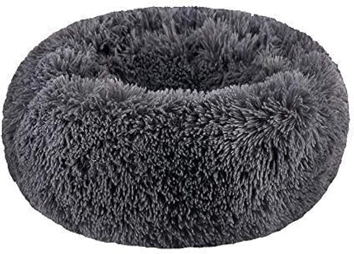 Modern Soft Plush Round Pet Bed for Cats or Small Dogs, Mini Medium Sized Dog Cat Bed Self Warming Autumn Winter Indoor Snooze Sleeping Cozy Kitty Teddy Kennel (M(23.6”Dx7.9 H), Dark Grey)