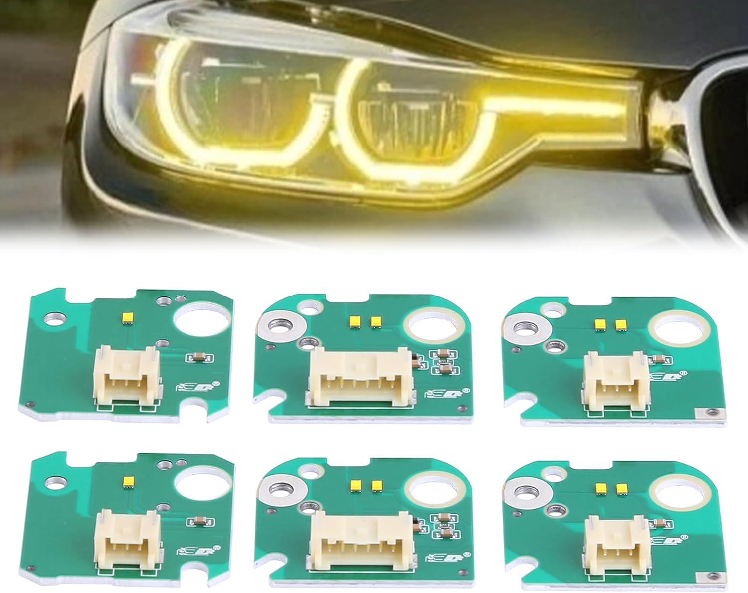 6Pcs Lemon Yellow DRL Angel Eyes LED Boards Set Compatible for B-W*M F30 LCI 3 Series 330i 340i 320 2016-2018, Yellow Angel Eye LED Module Boards Set Replaces 63117419610 63117419615
